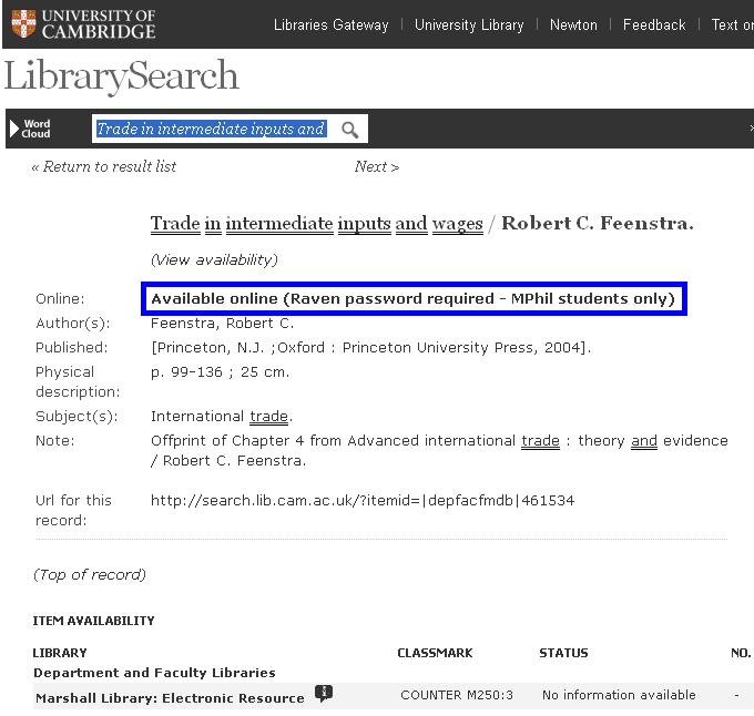 Example of eCounterItems for MPhil (Econ)