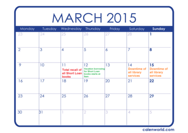 DOWNTIME: All Library systems, Sat 14 & Sun 15 March (all day)