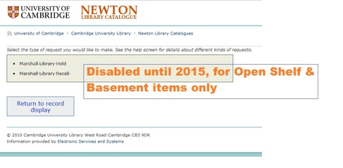 Open Shelf and Basement items: holds and recalls now turned off (vacation borrowing)