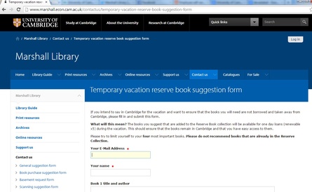 Staying in Cambridge over the coming month? Temporary vacation reserve book suggestions! 
