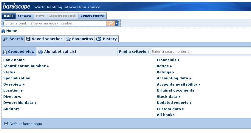 Bankscope, search screen, June 2014 New eresource: Bankscope - full acccess