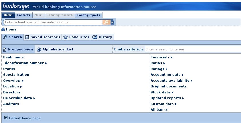 Bankscope Search Screen, June 2014