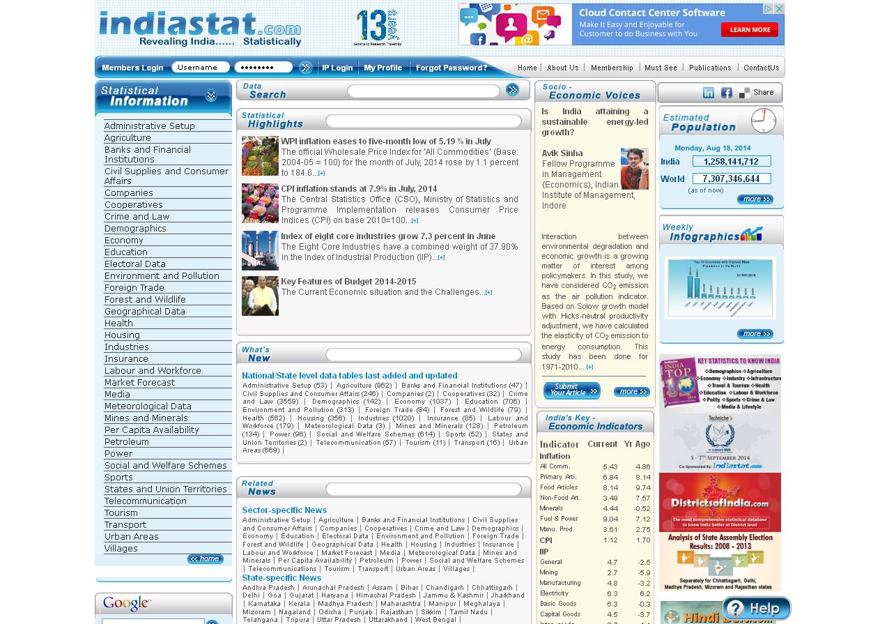 IndiaStat screenshot (August 2014)